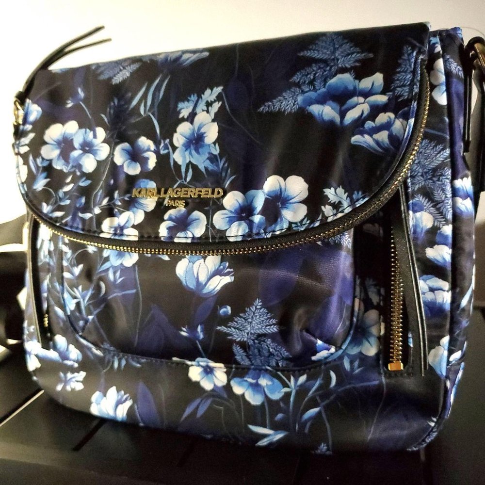 Karl Lagerfeld Paris Cara Blue Floral Crossbody Bag